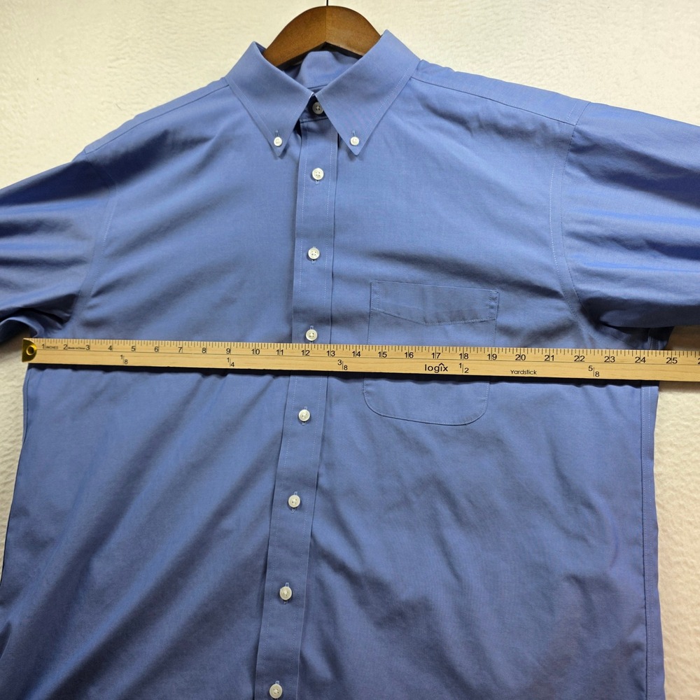Roundtree & Yorke Button Down Shirt Mens 17 35 Blue Gold Label Fitted Non-Iron - Picture 6 of 10